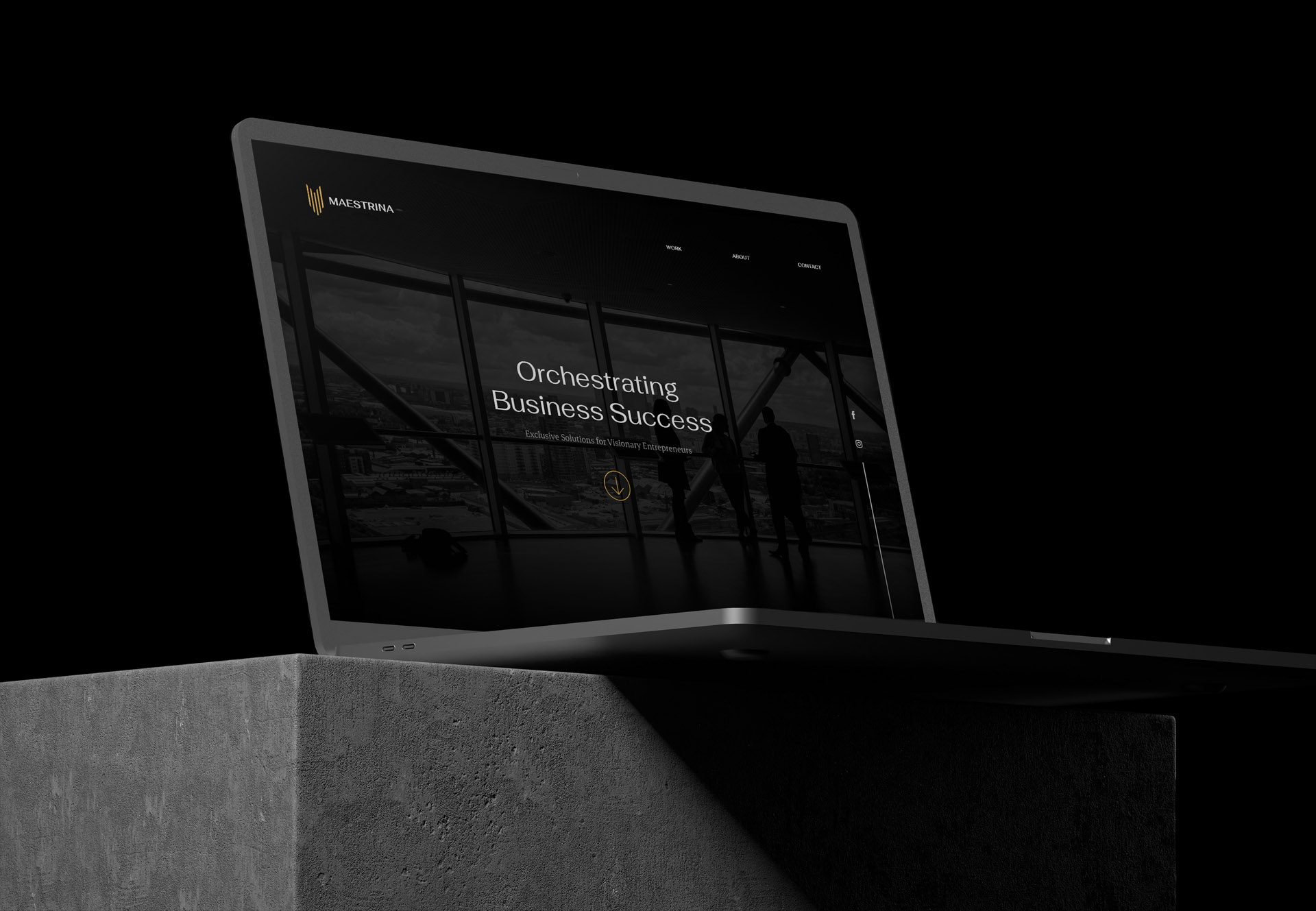 Blank Laptop Mockup On Concrete Block Modern Looking